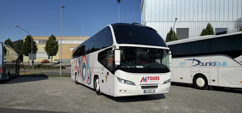 Front three-quarter view of a touring coach