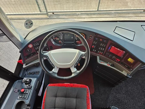 Close-up of the coach steering wheel and instrument panel